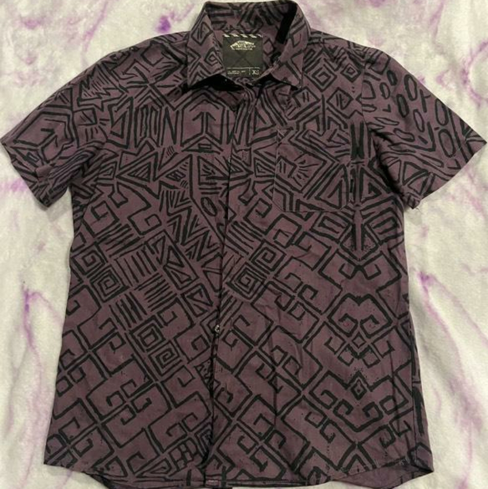 Geometric Patterned Black and Purple Men's Shirt